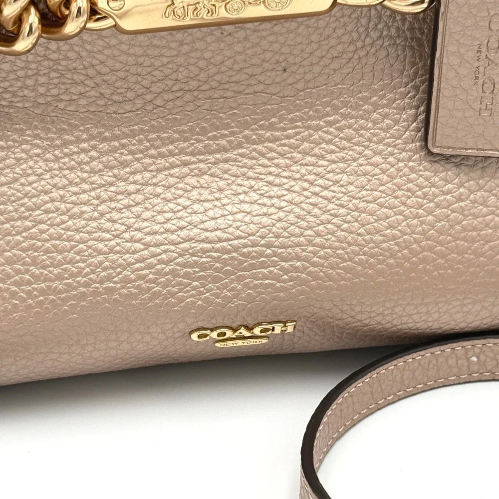 Coach Metallic Rose Gold Pebble Leather Blake 25 Carryall Satchel Bag F39847 NEW